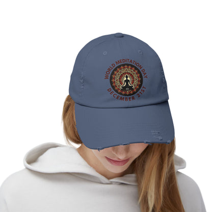 PoM's Mindfulness Collection ... special edition "World Meditation Day" (inauguration) - Unisex Distressed Cap (100% cotton, adjustable fit, 8 colors)