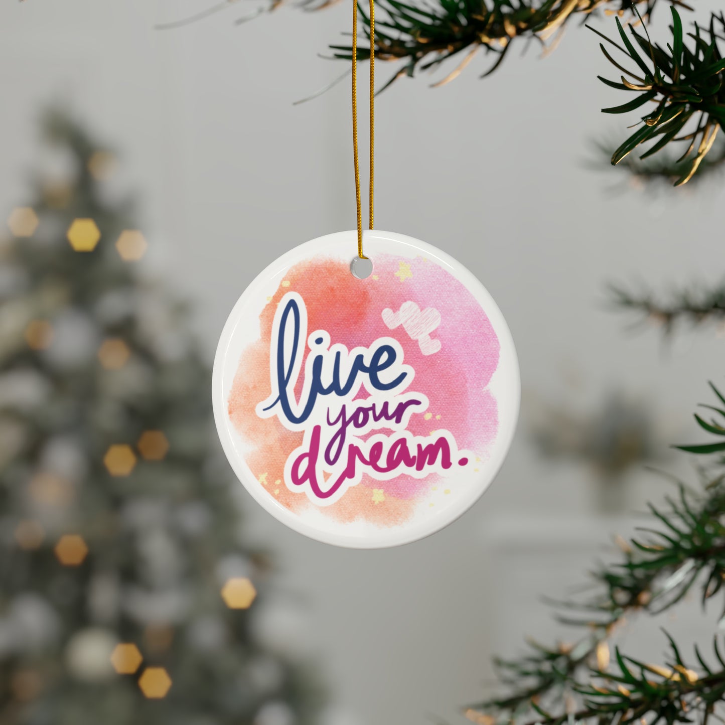 PoM's Mindfulness & Selfmotivation series ... Live your Dream ... Ceramic Ornaments (2 sided print, 2.5 mm thickness, 1pc or in bundles: 3pcs, 5pcs, 10pcs)