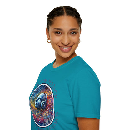 PoM's Music for Mindfulness Collection ... "MUSIC IN MOTION ..." T-Shirt (Unisex, Softstyle, 100% Cotton, up to 5 sizes and 11 colours)