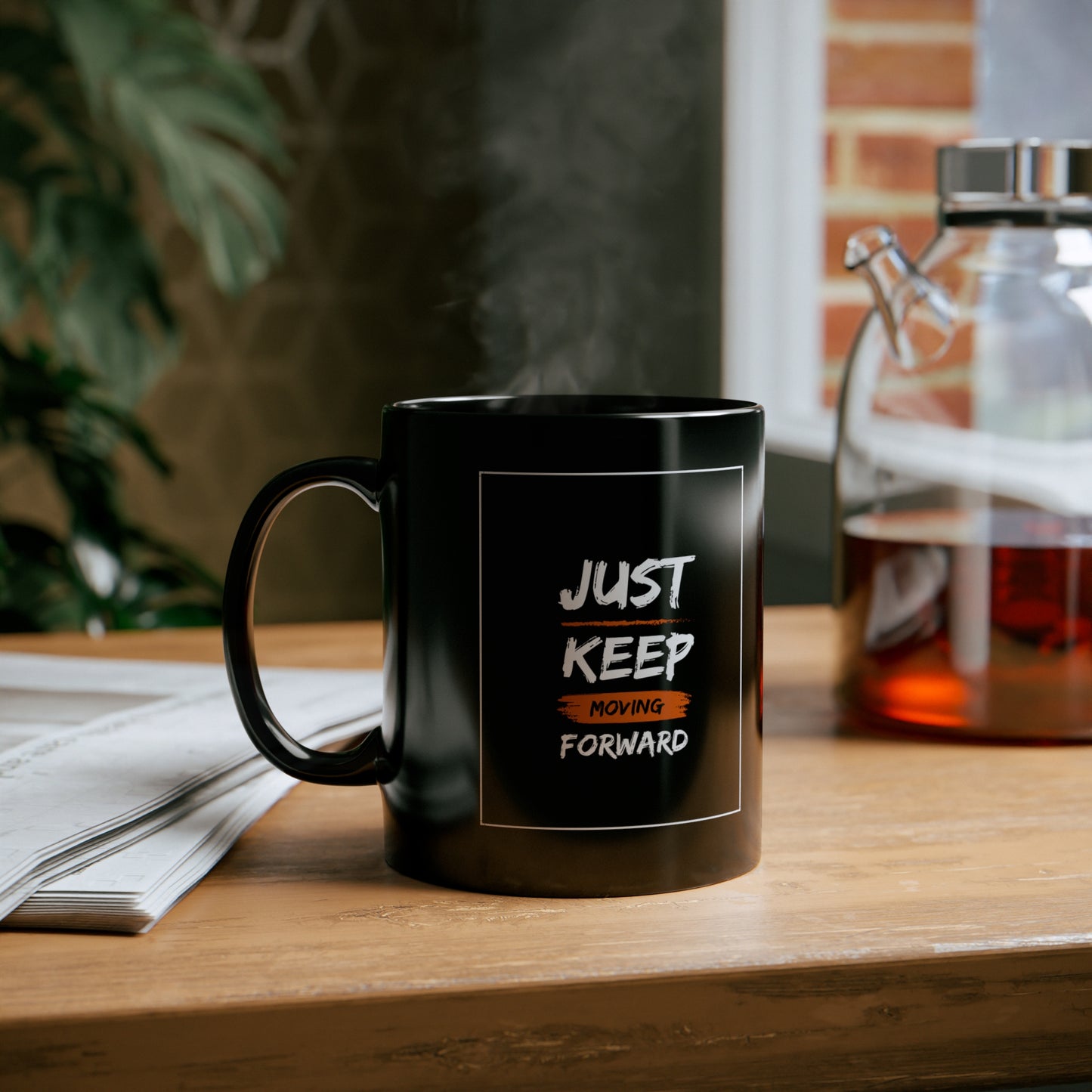 PoM series "Self Motivation" ... Just KEEP MOVING forward (BLACK MUG - 11/15oz, microwave & dishwasher-safe, BPA/lead-free)