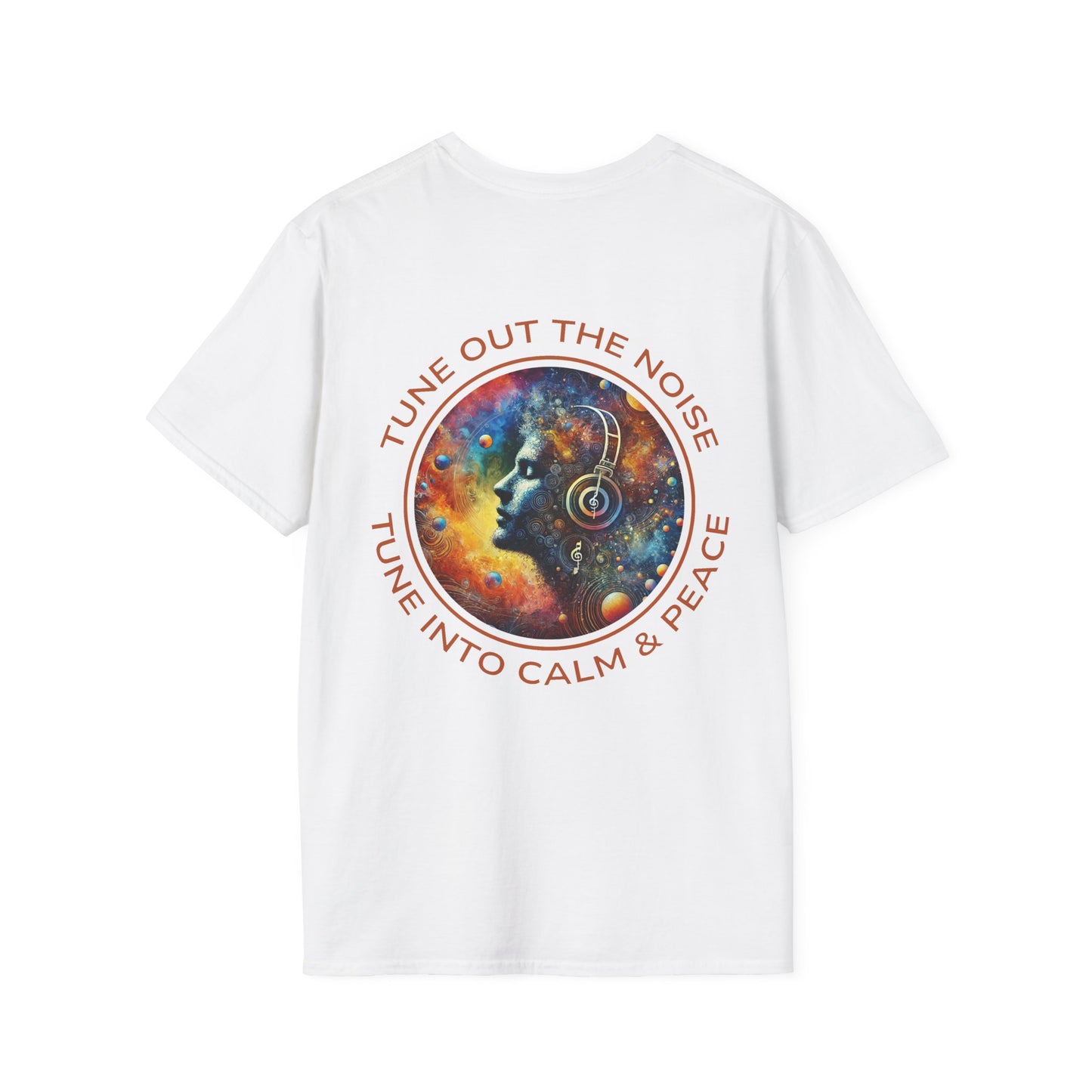 PoM's Music for Mindfulness Collection ... "TUNE INTO CALM & PEACE ..." T-Shirt (Unisex, Softstyle, 100% Cotton, up to 6 sizes and 14 colours)