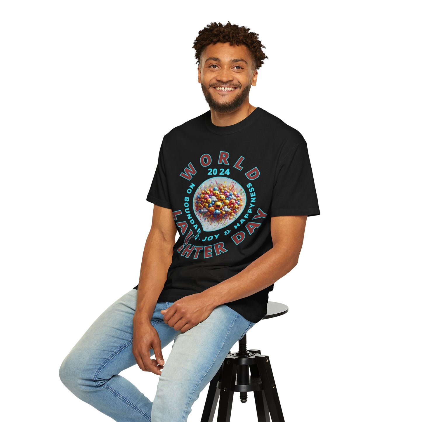 PoM's series Mindfulness & Self motivation ... World LAUGHTER Day ... Unisex Garment-Dyed T-shirt (100% pre-shrunk cotton, soft washed - six sizes (S-3XL), 13 background colours)