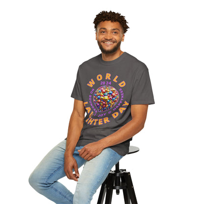 PoM's series Mindfulness & Self motivation ... World LAUGHTER Day ... Unisex Garment-Dyed T-shirt (100% pre-shrunk cotton, soft washed - six sizes (S-3XL), 9 background colours)