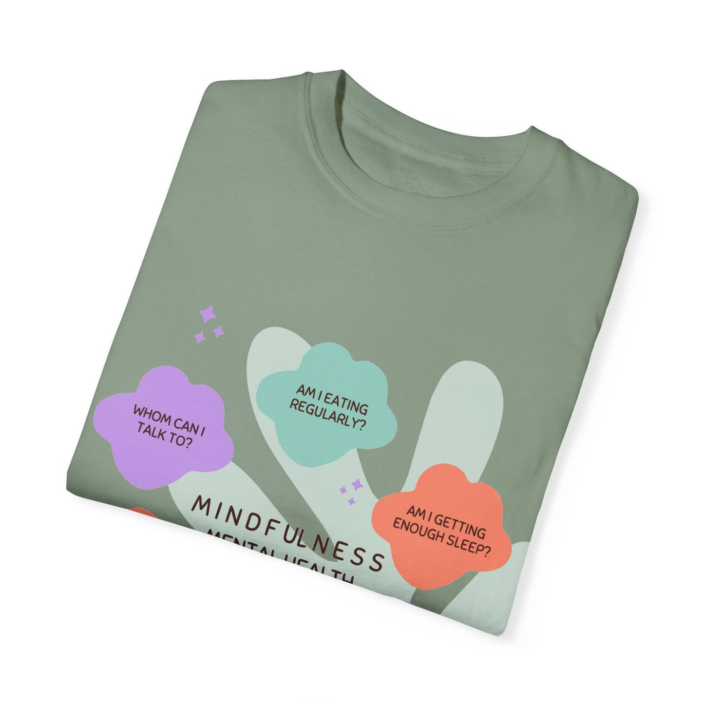 PoM's Mindfulness series ... "Mental Health Check" ... Unisex Garment-Dyed T-shirt (100% pre-shrunk cotton, soft washed - six sizes (S-3XL), 9 background colours)