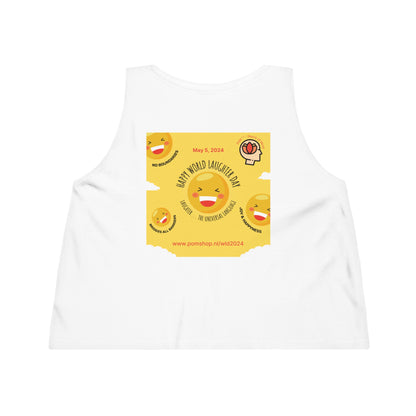 PoM's series Mindfulness & Self motivation ... Happy World Laughter Day (Women's Dancer Cropped Tank Top, 100% organic cotton, 5 colours, print on font + back)