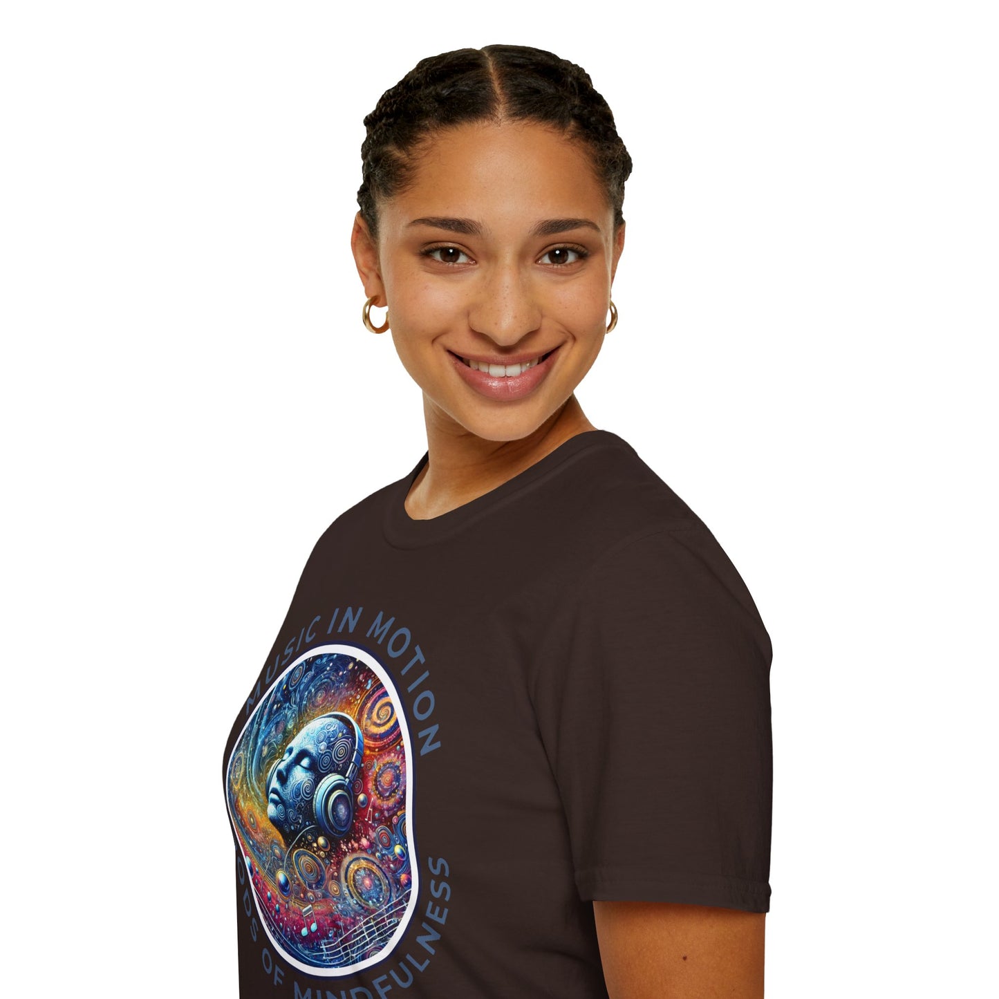 PoM's Music for Mindfulness Collection ... "MUSIC IN MOTION ..." T-Shirt (Unisex, Softstyle, 100% Cotton, up to 5 sizes and 11 colours)