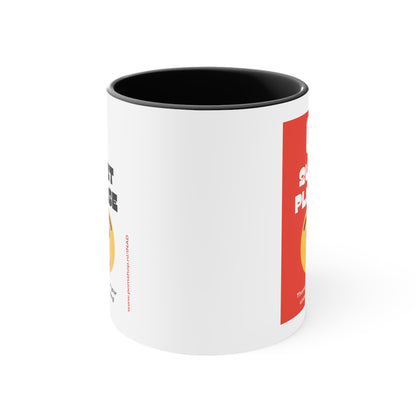 PoM's special series Intern. NOISE AWARENESS Day 2024 ... QUIET PLEASE ! - Accent Coffee Mug (two prints on white ceramic, colored handle/interior - 11oz/0.31l)