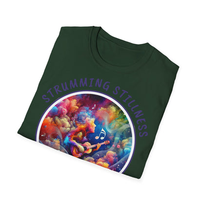 PoM's Mindfulness & Music collection ... "STRUMMING STILLNESS" T-Shirt (Unisex, Softstyle, 100% Cotton, up to 5 sizes and 11 colours)