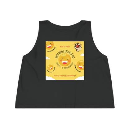 PoM's series Mindfulness & Self motivation ... Happy World Laughter Day (Women's Dancer Cropped Tank Top, 100% organic cotton, 5 colours, print on font + back)