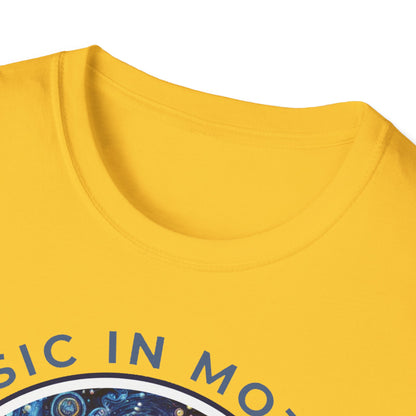 PoM's Music for Mindfulness Collection ... "MUSIC IN MOTION ..." T-Shirt (Unisex, Softstyle, 100% Cotton, up to 5 sizes and 11 colours)