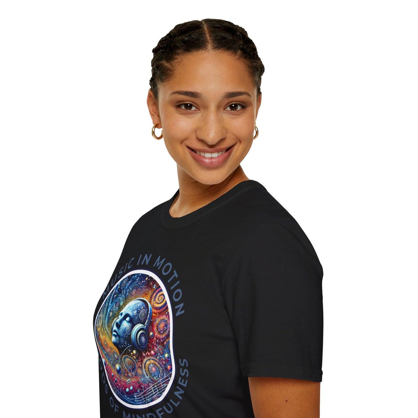 PoM's Music for Mindfulness Collection ... "MUSIC IN MOTION ..." T-Shirt (Unisex, Softstyle, 100% Cotton, up to 5 sizes and 11 colours)