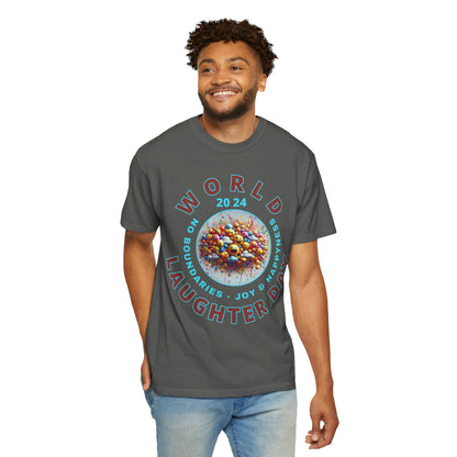 PoM's series Mindfulness & Self motivation ... World LAUGHTER Day ... Unisex Garment-Dyed T-shirt (100% pre-shrunk cotton, soft washed - six sizes (S-3XL), 13 background colours)