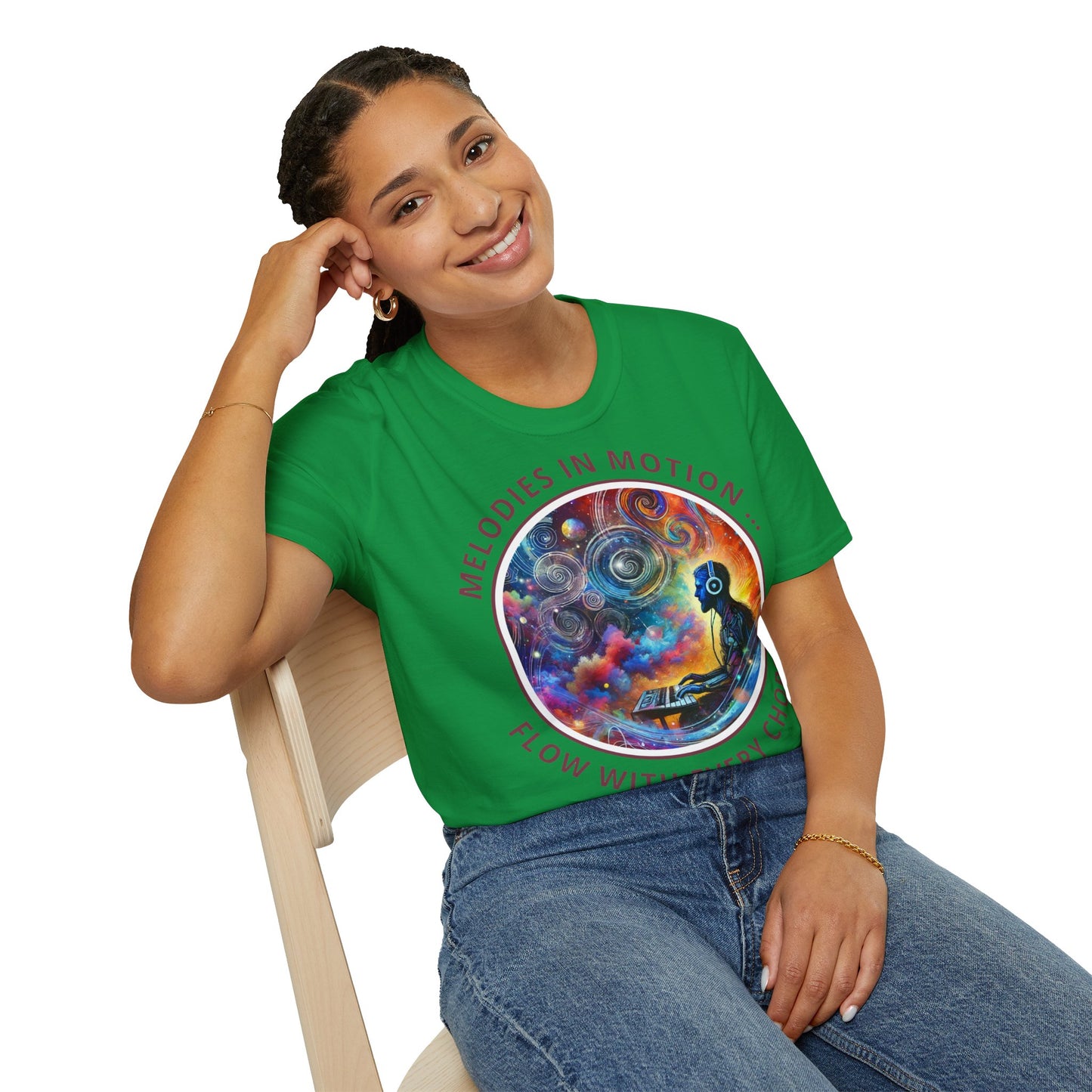 PoM's Mindfulness & Music collection ... "MELODIES IN MOTION" T-Shirt (Unisex, Softstyle, 100% Cotton, up to 5 sizes and up to 13 colours)