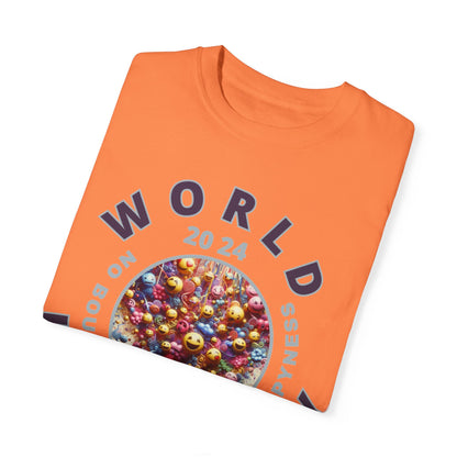 PoM's series Mindfulness & Self motivation ... World LAUGHTER Day ... Unisex Garment-Dyed T-shirt (100% pre-shrunk cotton, soft washed - six sizes (S-3XL), 16 background colours)