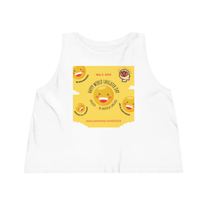 PoM's series Mindfulness & Self motivation ... Happy World Laughter Day (Women's Dancer Cropped Tank Top, 100% organic cotton, 5 colours, print on font + back)