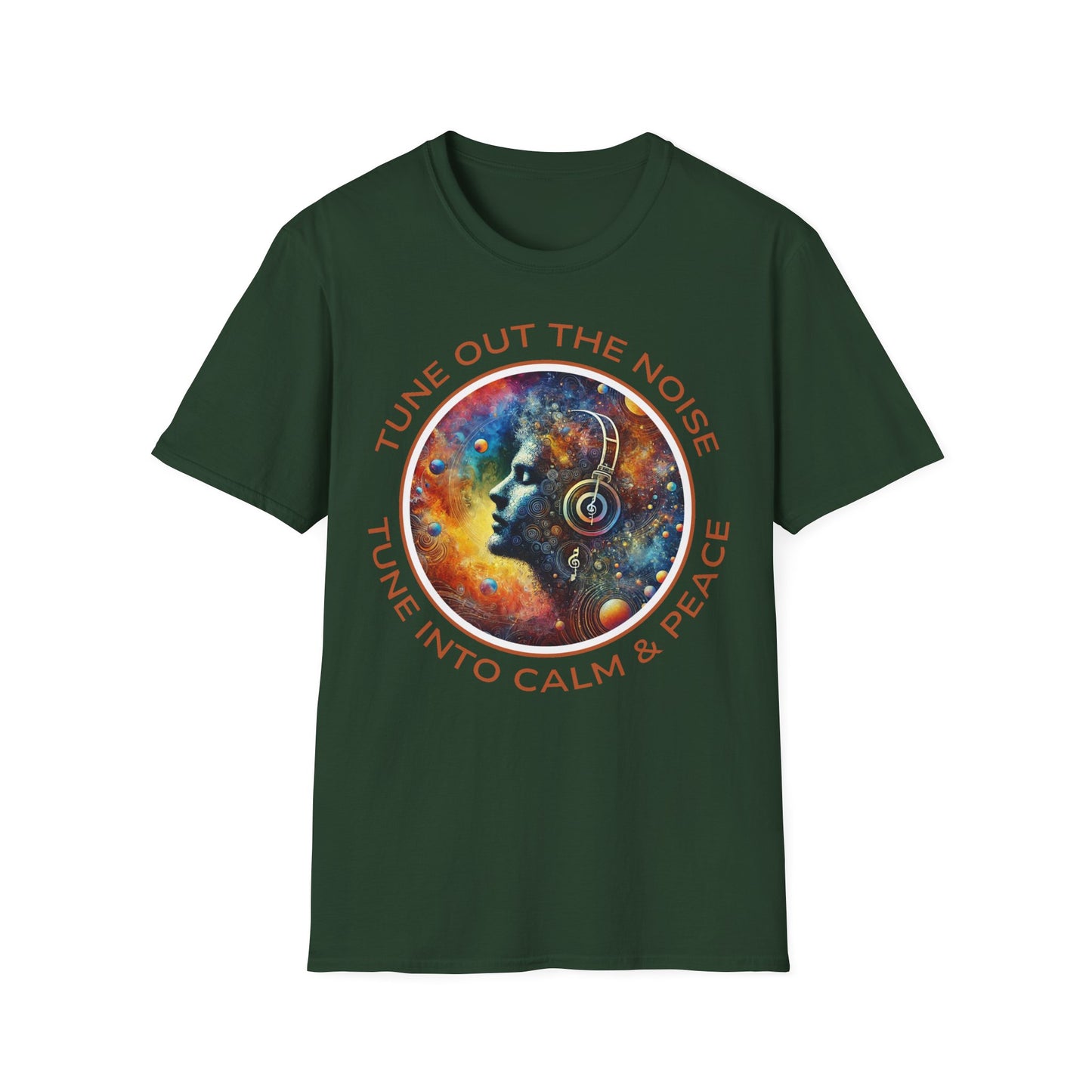 PoM's Music for Mindfulness Collection ... "TUNE INTO CALM & PEACE ..." T-Shirt (Unisex, Softstyle, 100% Cotton, up to 6 sizes and 14 colours)