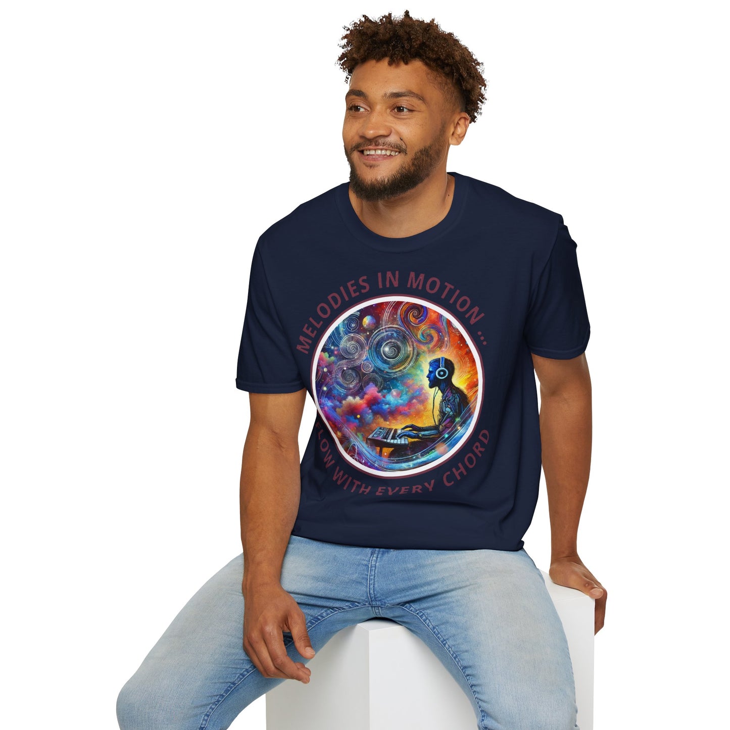 PoM's Mindfulness & Music collection ... "MELODIES IN MOTION" T-Shirt (Unisex, Softstyle, 100% Cotton, up to 5 sizes and up to 13 colours)