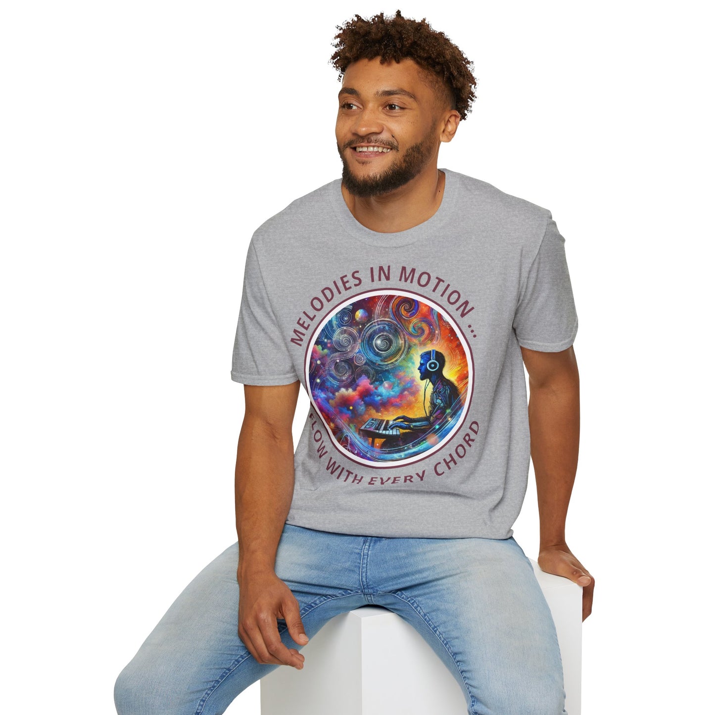 PoM's Mindfulness & Music collection ... "MELODIES IN MOTION" T-Shirt (Unisex, Softstyle, 100% Cotton, up to 5 sizes and up to 13 colours)