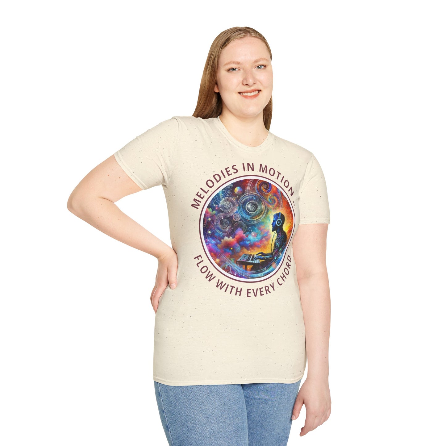 PoM's Mindfulness & Music collection ... "MELODIES IN MOTION" T-Shirt (Unisex, Softstyle, 100% Cotton, up to 5 sizes and up to 13 colours)