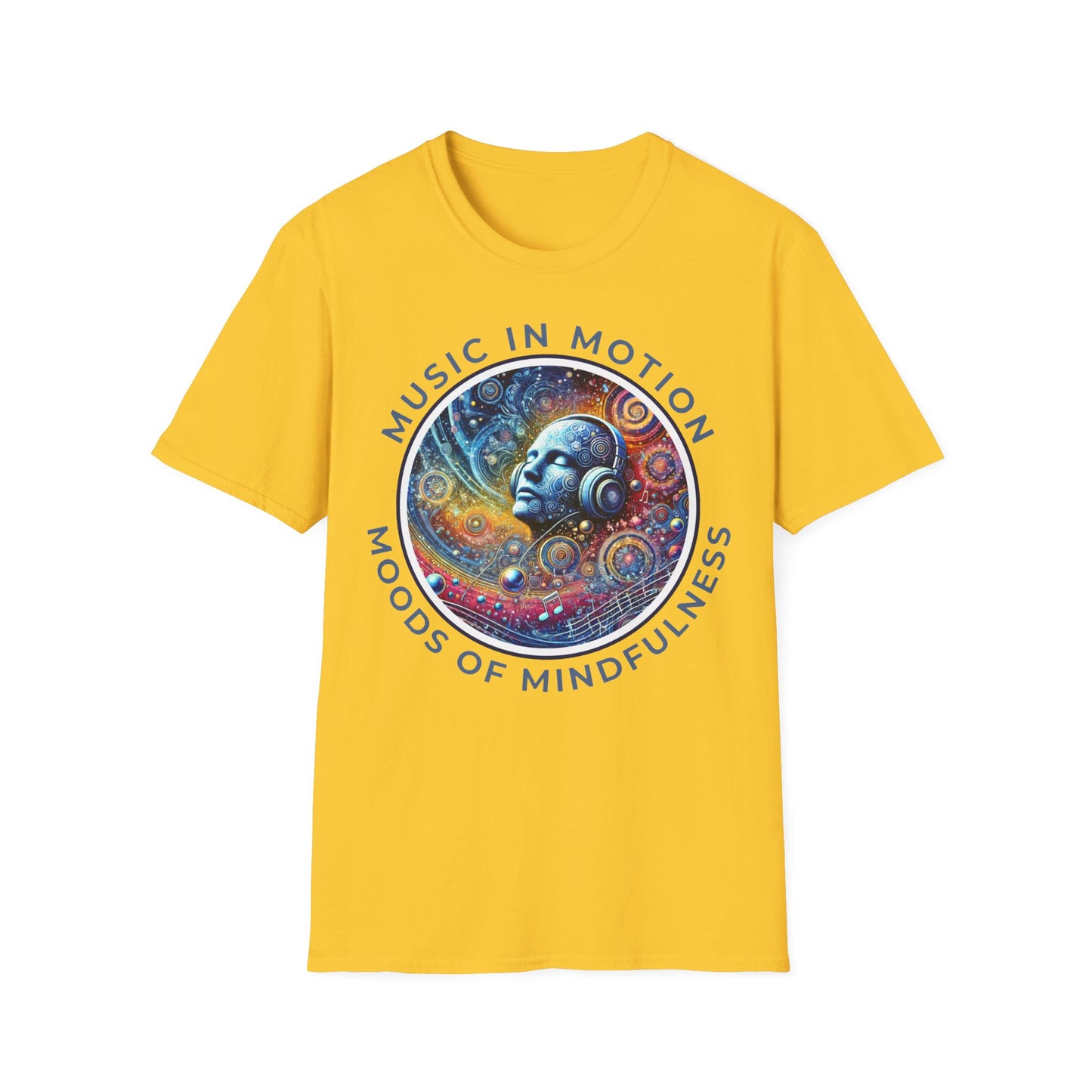 PoM's Music for Mindfulness Collection ... "MUSIC IN MOTION ..." T-Shirt (Unisex, Softstyle, 100% Cotton, up to 5 sizes and 11 colours)