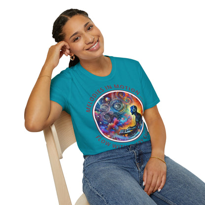 PoM's Mindfulness & Music collection ... "MELODIES IN MOTION" T-Shirt (Unisex, Softstyle, 100% Cotton, up to 5 sizes and up to 13 colours)