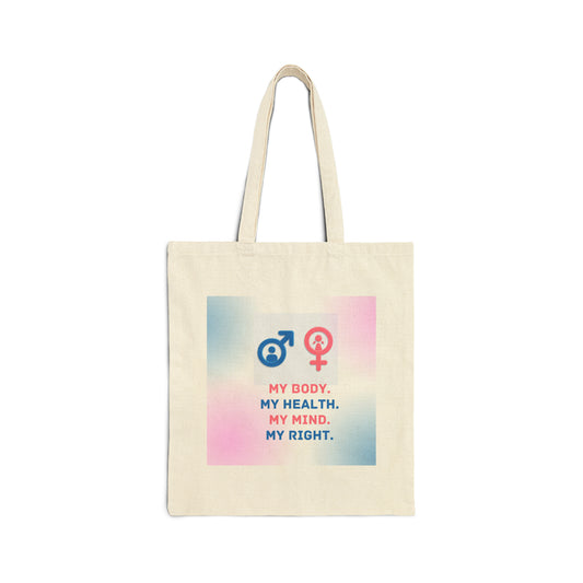 PoM's special series Intern. World HEALTH Day 2024 ... My Health, my right. ... 100% Cotton Canvas Tote Bag (with handles, heavy fabric)