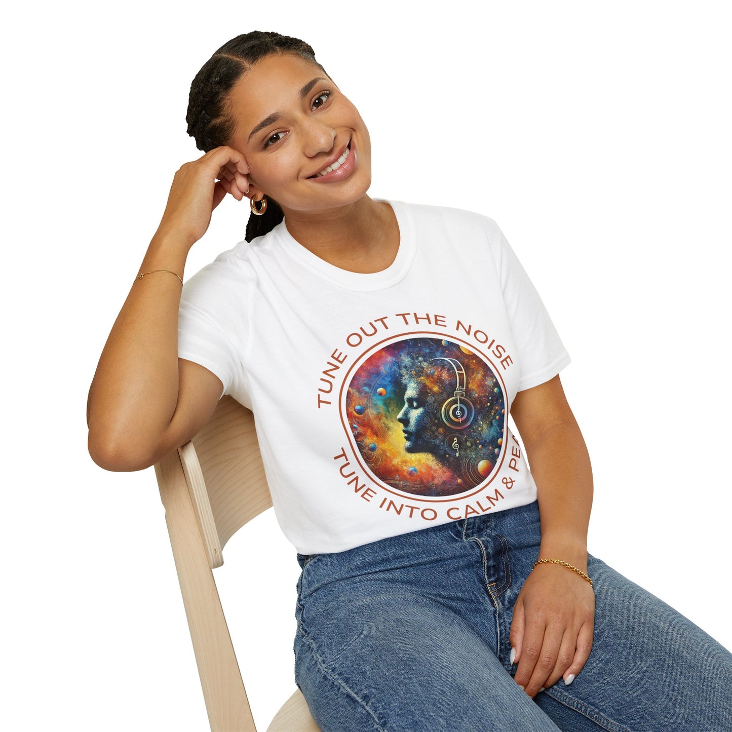 PoM's Music for Mindfulness Collection ... "TUNE INTO CALM & PEACE ..." T-Shirt (Unisex, Softstyle, 100% Cotton, up to 6 sizes and 14 colours)