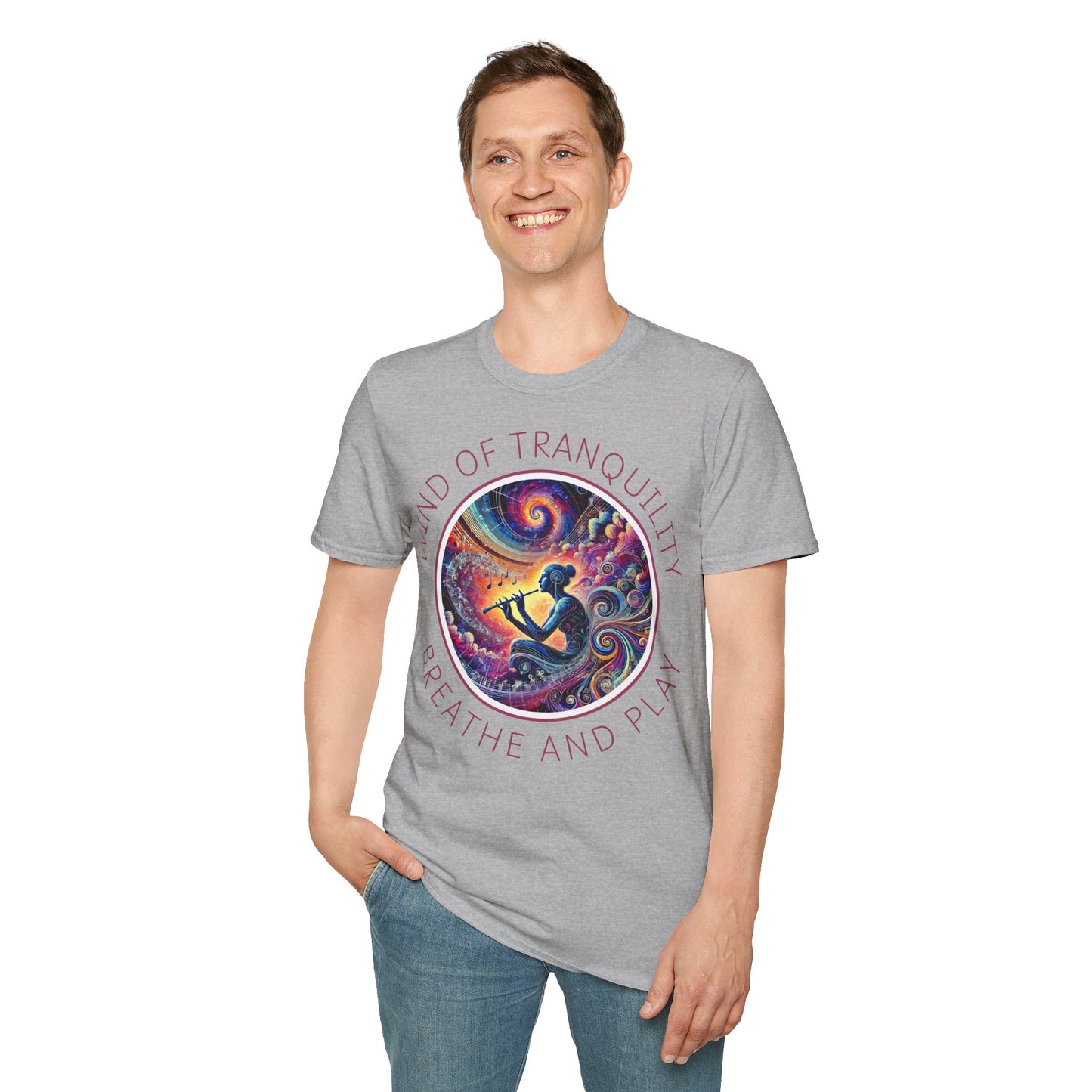 PoM's Mindfulness & Music collection ... "Wind of Tranquility" T-Shirt (Unisex, Softstyle, 100% Cotton, up to 6 sizes and 14 colours)