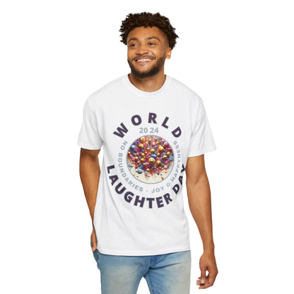 PoM's series Mindfulness & Self motivation ... World LAUGHTER Day ... Unisex Garment-Dyed T-shirt (100% pre-shrunk cotton, soft washed - six sizes (S-3XL), 16 background colours)