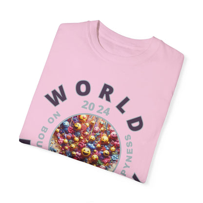 PoM's series Mindfulness & Self motivation ... World LAUGHTER Day ... Unisex Garment-Dyed T-shirt (100% pre-shrunk cotton, soft washed - six sizes (S-3XL), 16 background colours)