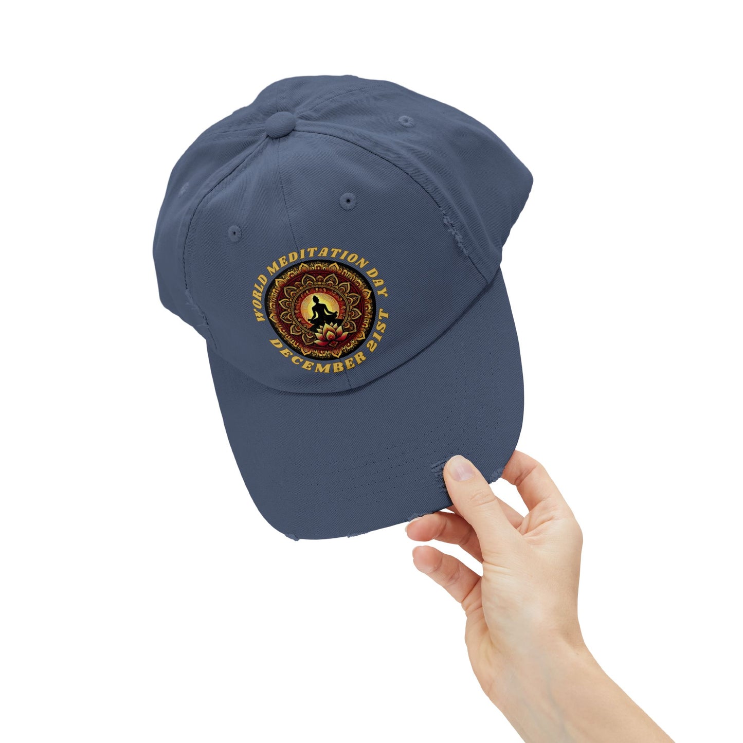 PoM's Mindfulness Collection ... special edition "World Meditation Day" (inauguration) - Unisex Distressed Cap (100% cotton, adjustable fit, 4 colors)