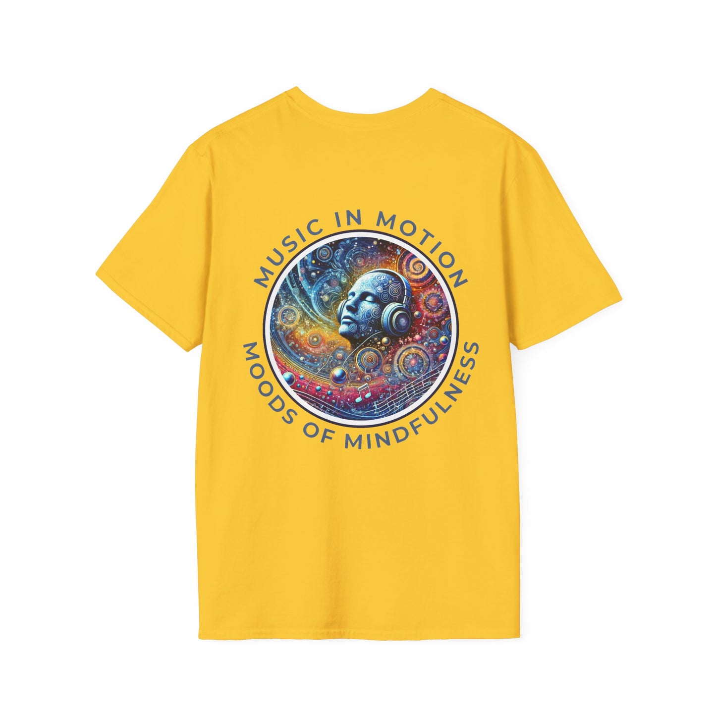 PoM's Music for Mindfulness Collection ... "MUSIC IN MOTION ..." T-Shirt (Unisex, Softstyle, 100% Cotton, up to 5 sizes and 11 colours)