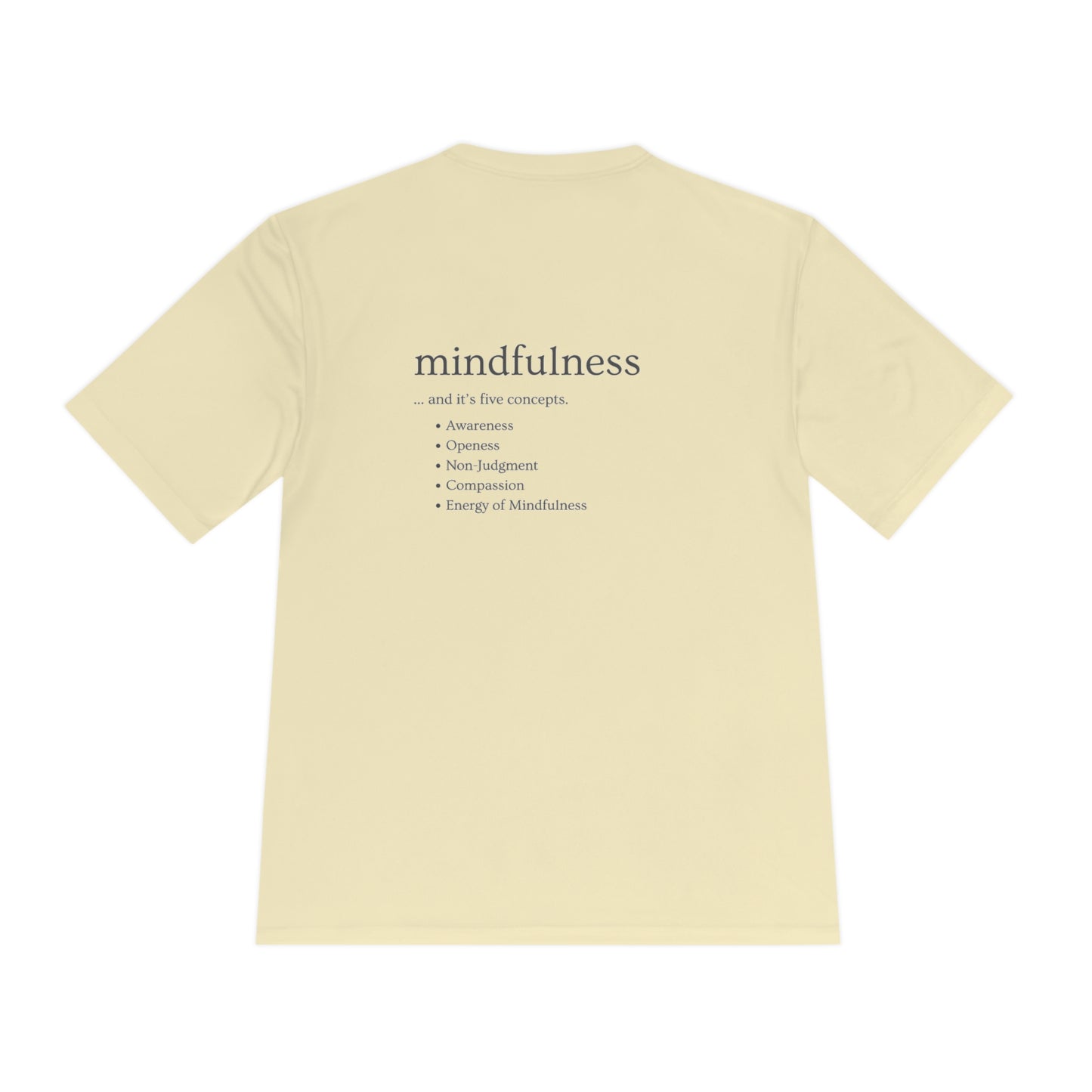 PoM's Mindfulness series .... MFN (front) & MFN concepts (back) ... Athletic Sport-Tek Moisture Wicking  (Unisex, breathable, 8 sizes, up to 12 colours)