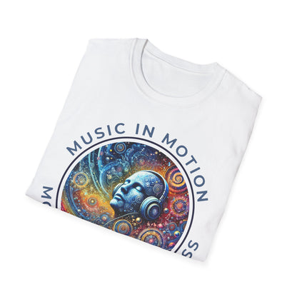 PoM's Music for Mindfulness Collection ... "MUSIC IN MOTION ..." T-Shirt (Unisex, Softstyle, 100% Cotton, up to 5 sizes and 11 colours)