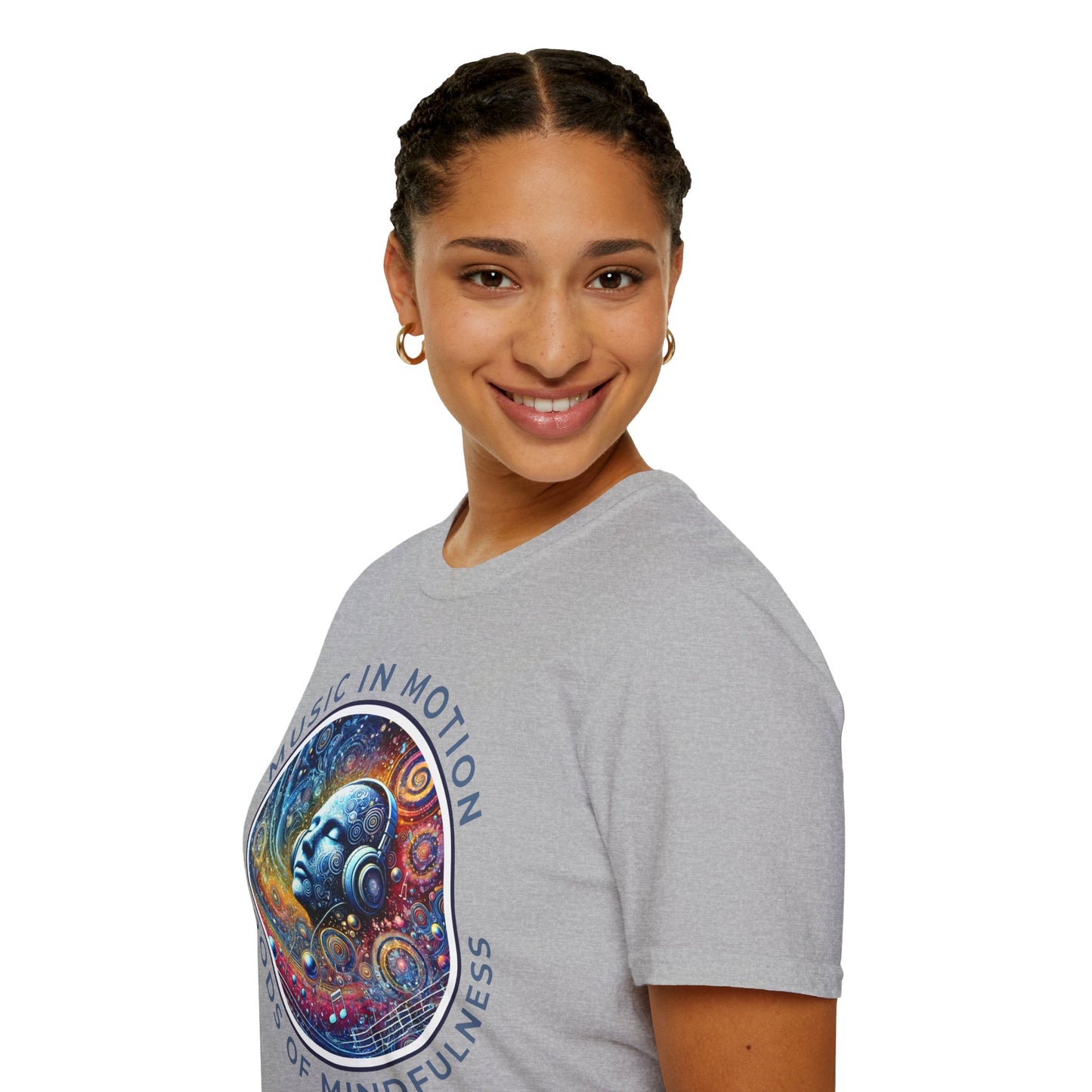 PoM's Music for Mindfulness Collection ... "MUSIC IN MOTION ..." T-Shirt (Unisex, Softstyle, 100% Cotton, up to 5 sizes and 11 colours)