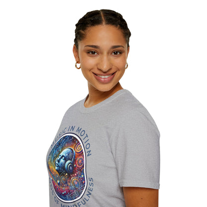 PoM's Music for Mindfulness Collection ... "MUSIC IN MOTION ..." T-Shirt (Unisex, Softstyle, 100% Cotton, up to 5 sizes and 11 colours)