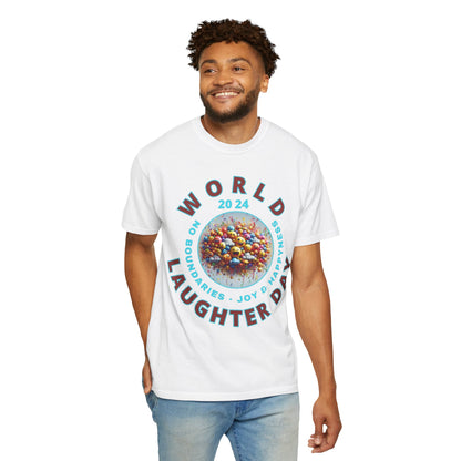 PoM's series Mindfulness & Self motivation ... World LAUGHTER Day ... Unisex Garment-Dyed T-shirt (100% pre-shrunk cotton, soft washed - six sizes (S-3XL), 13 background colours)