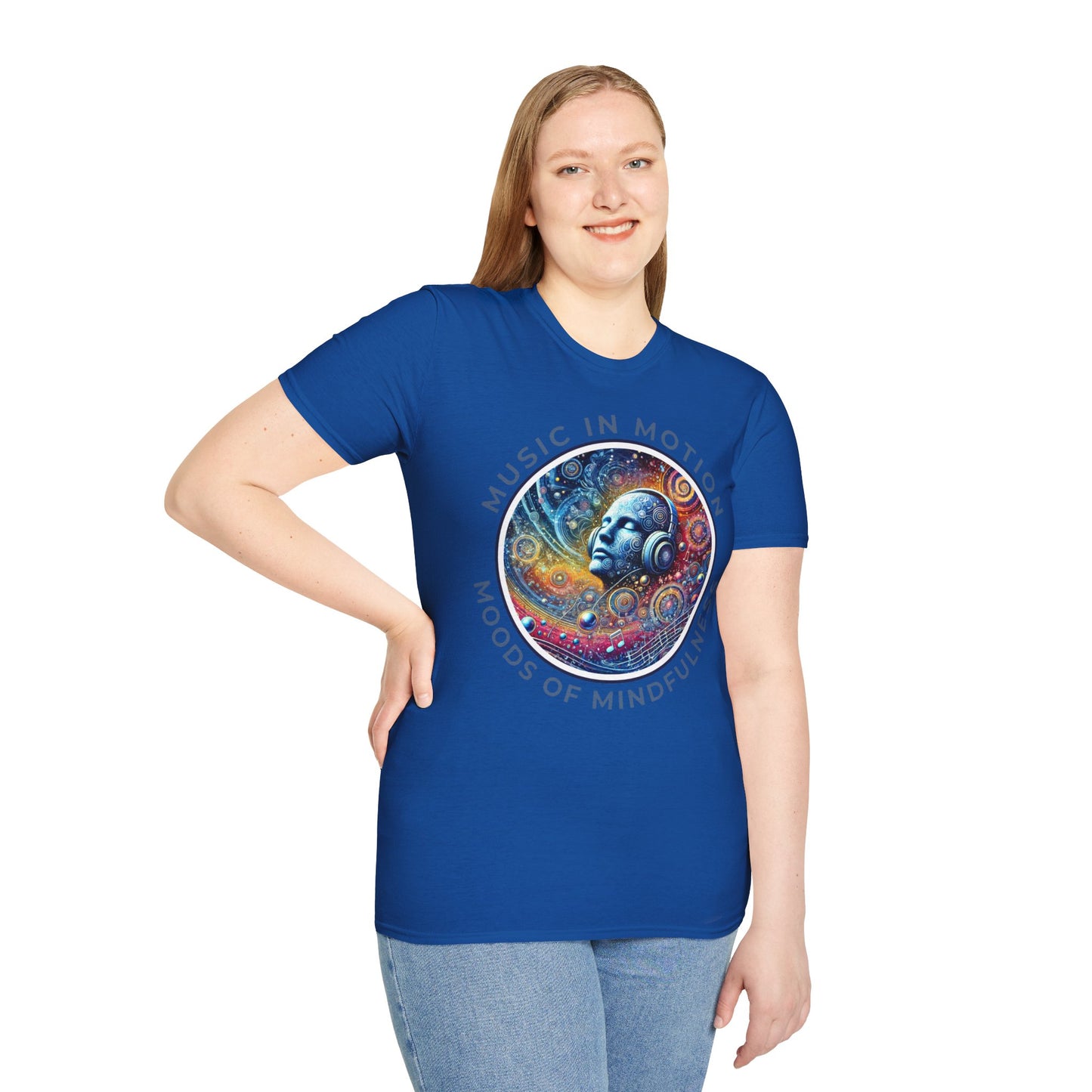 PoM's Music for Mindfulness Collection ... "MUSIC IN MOTION ..." T-Shirt (Unisex, Softstyle, 100% Cotton, up to 5 sizes and 11 colours)