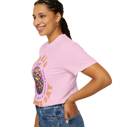 PoM's series Mindfulness & Self motivation ... World LAUGHTER Day ... Unisex Garment-Dyed T-shirt (100% pre-shrunk cotton, soft washed - six sizes (S-3XL), 9 background colours)