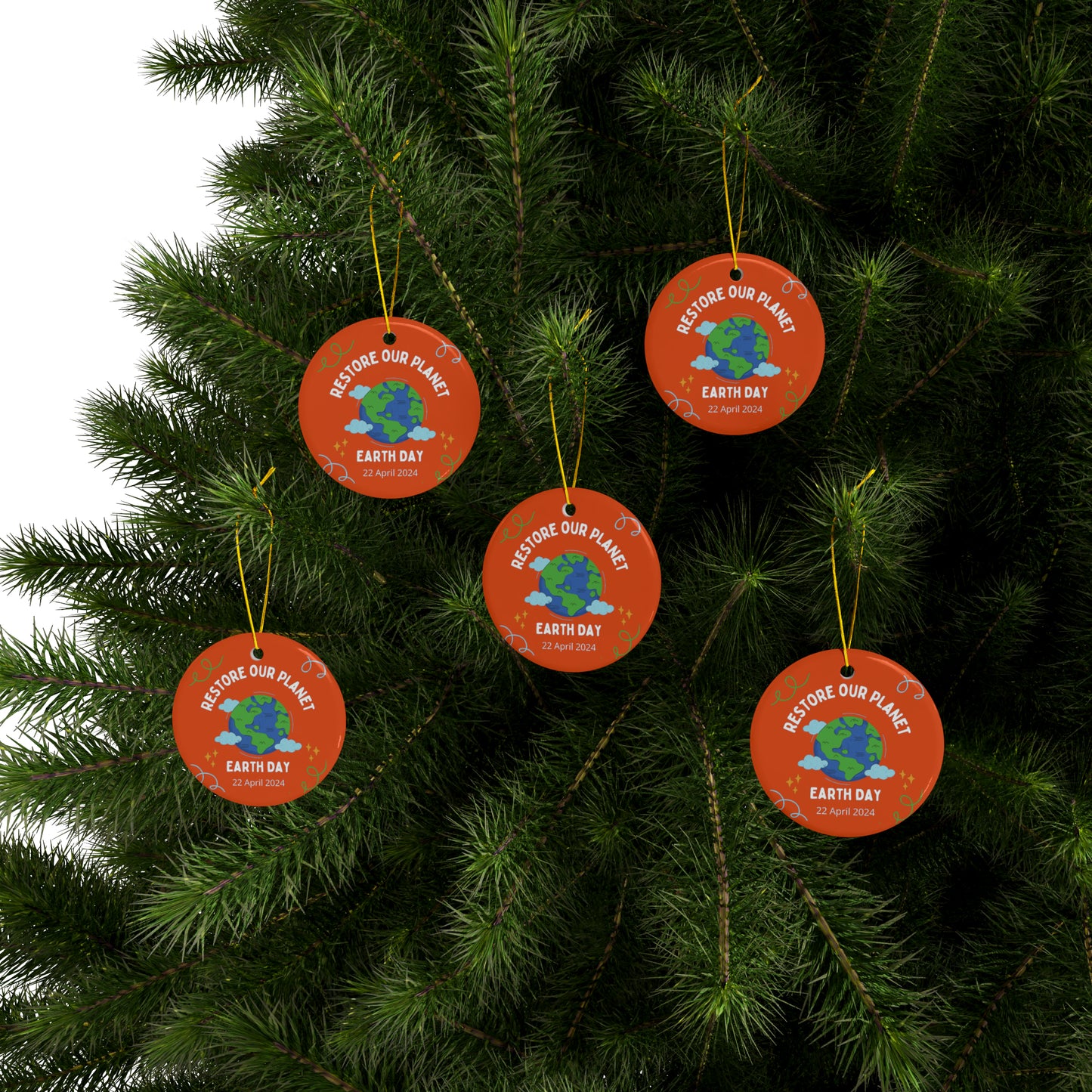 PoM's International EARTH Day series ... "Restore our Planet" ... Ceramic Ornaments (2 sided print, 2.5 mm thickness, 1pc or in bundles: 3pcs, 5pcs, 10pcs)