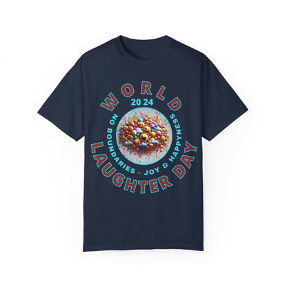 PoM's series Mindfulness & Self motivation ... World LAUGHTER Day ... Unisex Garment-Dyed T-shirt (100% pre-shrunk cotton, soft washed - six sizes (S-3XL), 13 background colours)