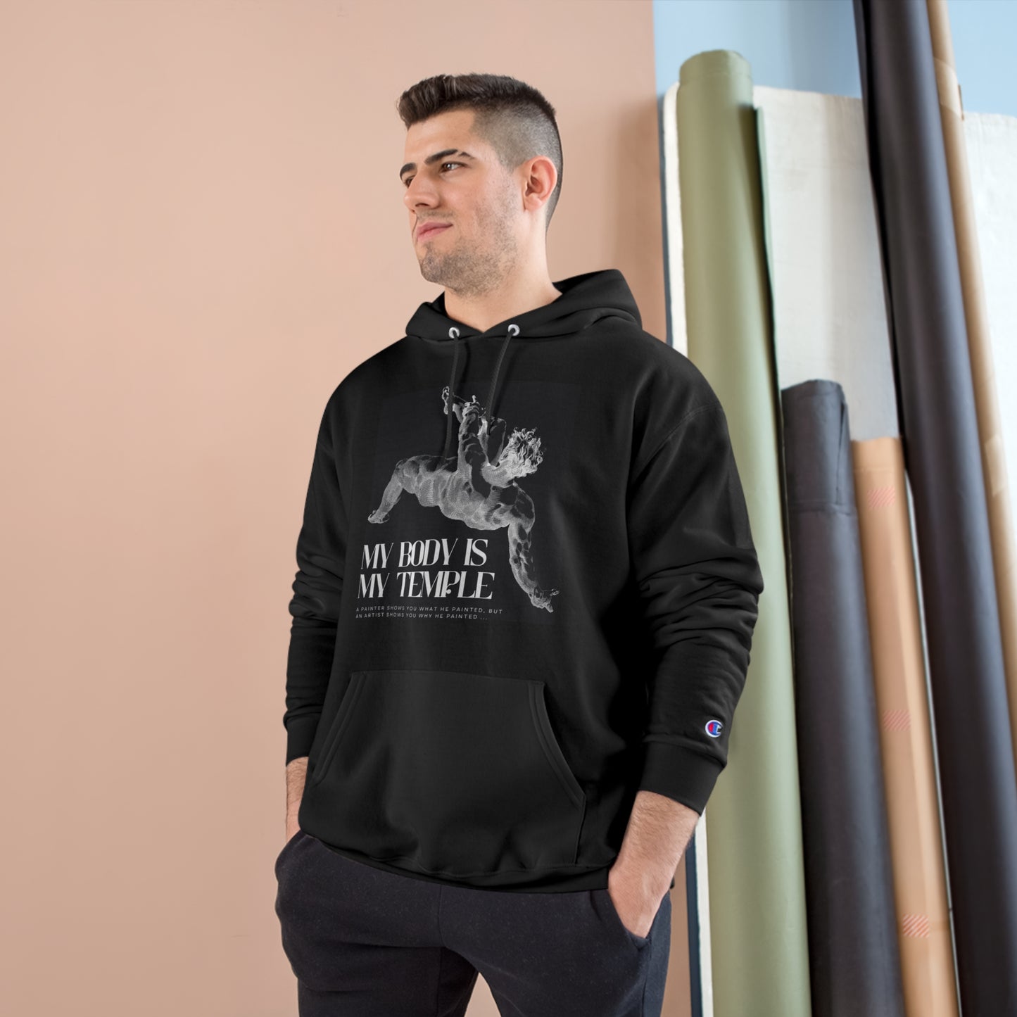 PoM's series of Mindfulness & Self Motivation ... "My Body is my Temple"  ... Sweatshirt (eco hooded, two-ply fleece, spacious pocket, 6 colours and sizes))