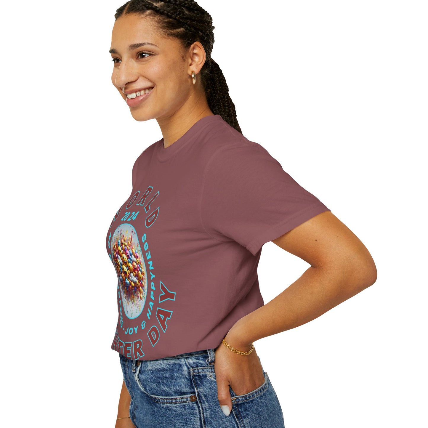 PoM's series Mindfulness & Self motivation ... World LAUGHTER Day ... Unisex Garment-Dyed T-shirt (100% pre-shrunk cotton, soft washed - six sizes (S-3XL), 13 background colours)