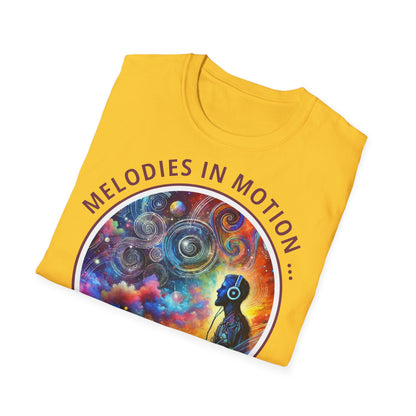 PoM's Mindfulness & Music collection ... "MELODIES IN MOTION" T-Shirt (Unisex, Softstyle, 100% Cotton, up to 5 sizes and up to 13 colours)