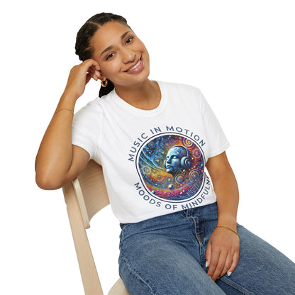 PoM's Music for Mindfulness Collection ... "MUSIC IN MOTION ..." T-Shirt (Unisex, Softstyle, 100% Cotton, up to 5 sizes and 11 colours)