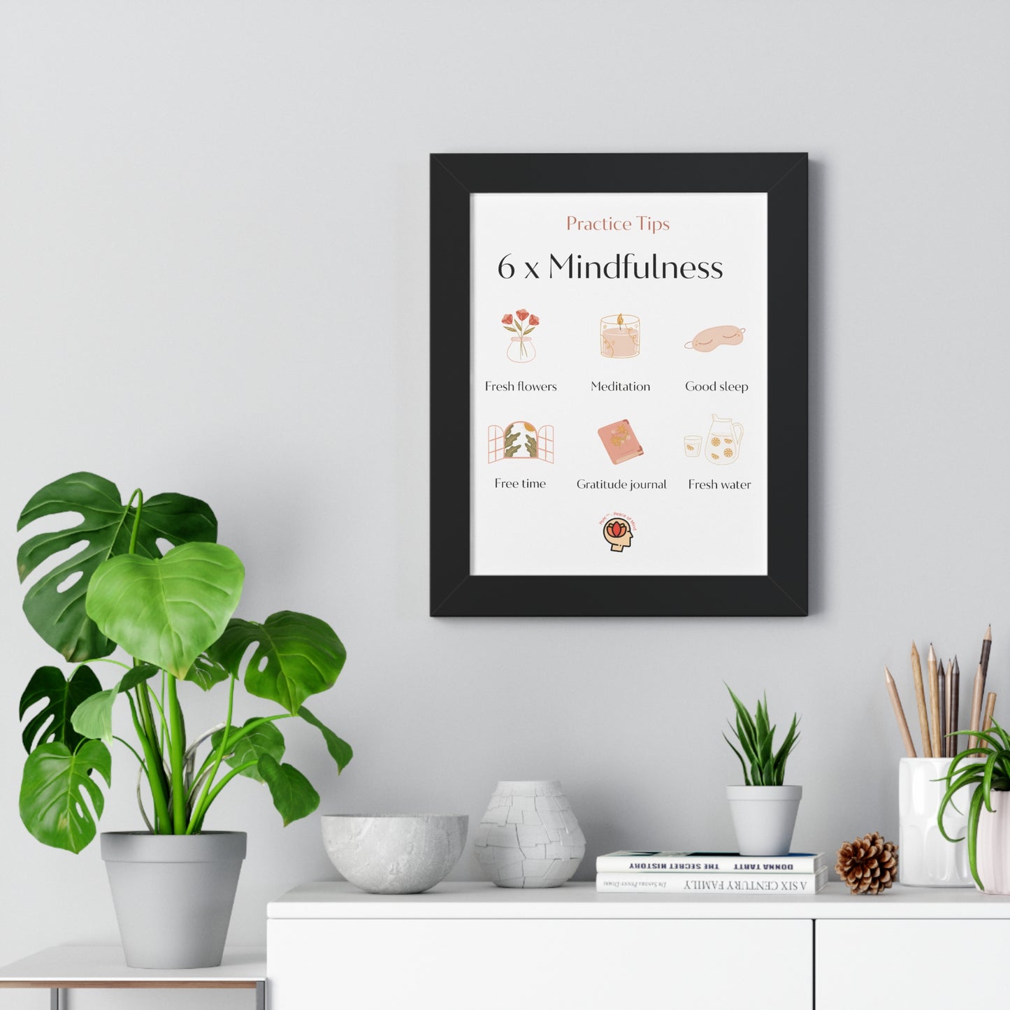 PoM's Mindfulness series ... 6x Mindfulness (practical tips) - Framed Vertical Poster (3 different frame colours and 4 sizes)