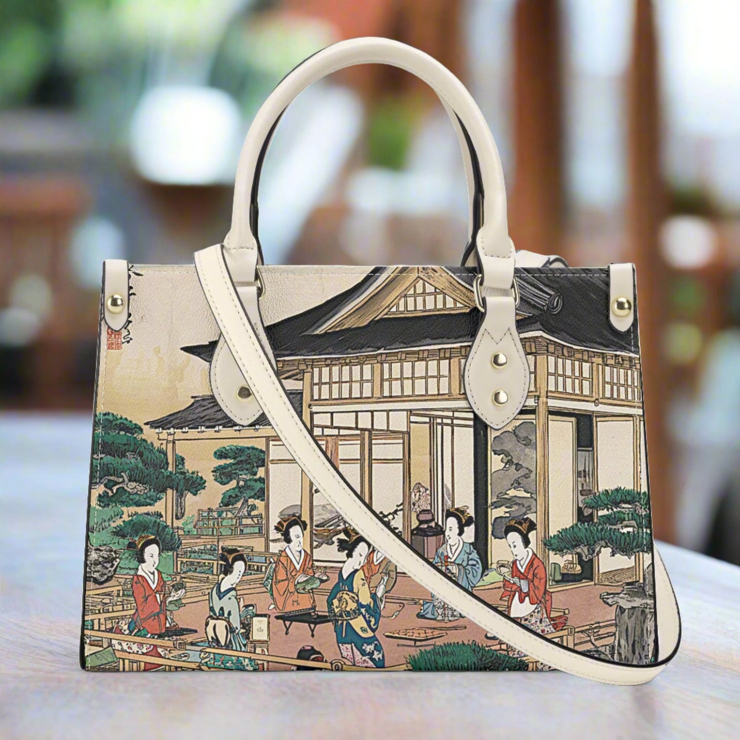 Womens Tote Bag (2 colours: black or white, 4x prints (all sides): Japanese Tea Ceremony)