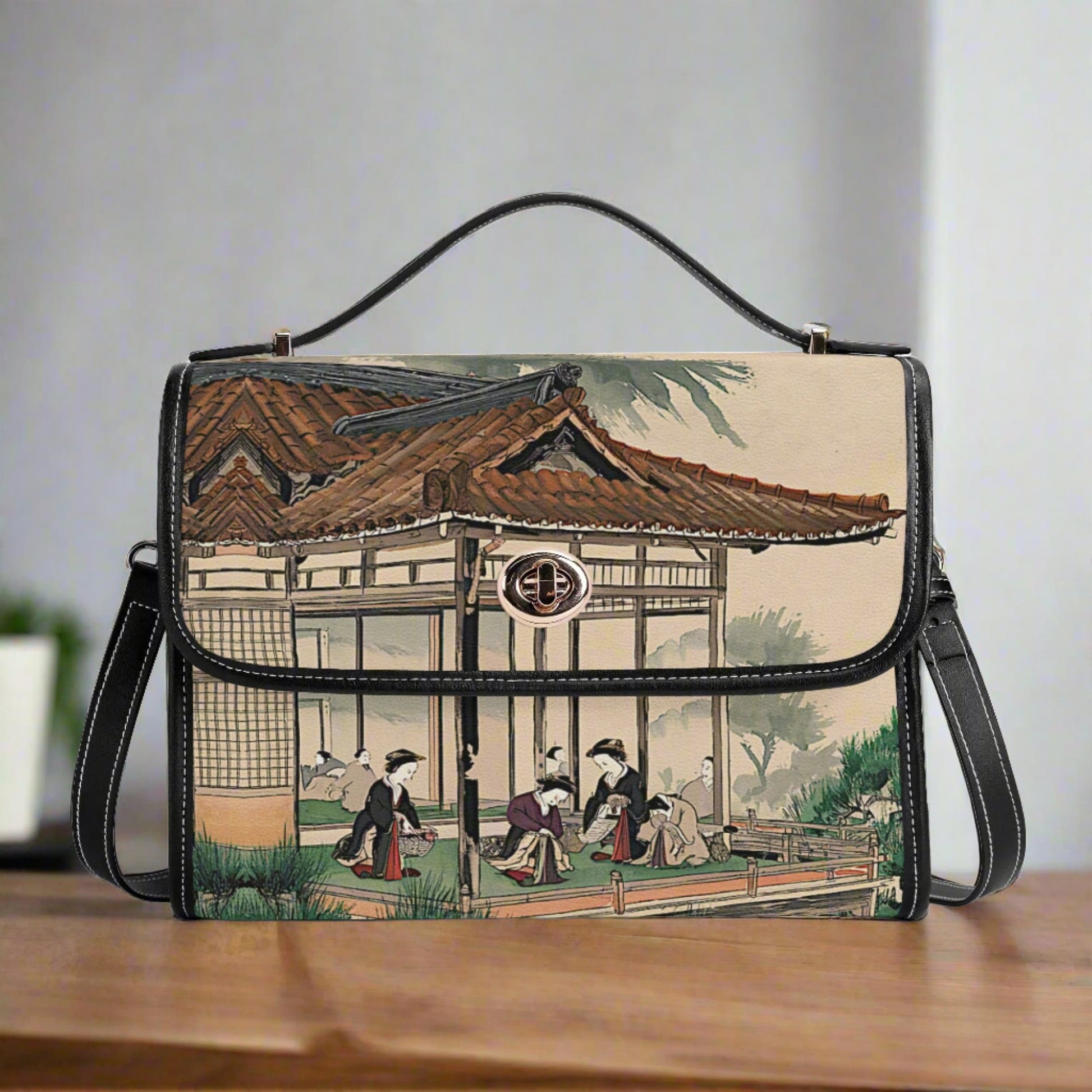 Women's Satchel Bag (3x prints on front/back + 2x sides: Japanese Tea Ceremony) Media 2 of 11