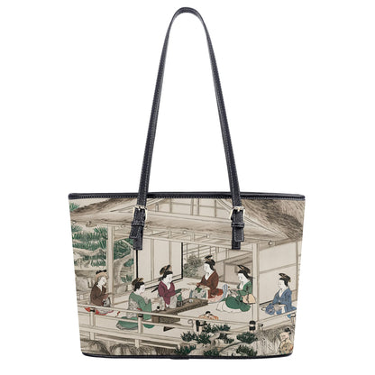 PoMs series Intern. TEA Day ... Shopping Tote Bag (black, 2 sizes, 2-sided print: Japanese Tea Ceremony)