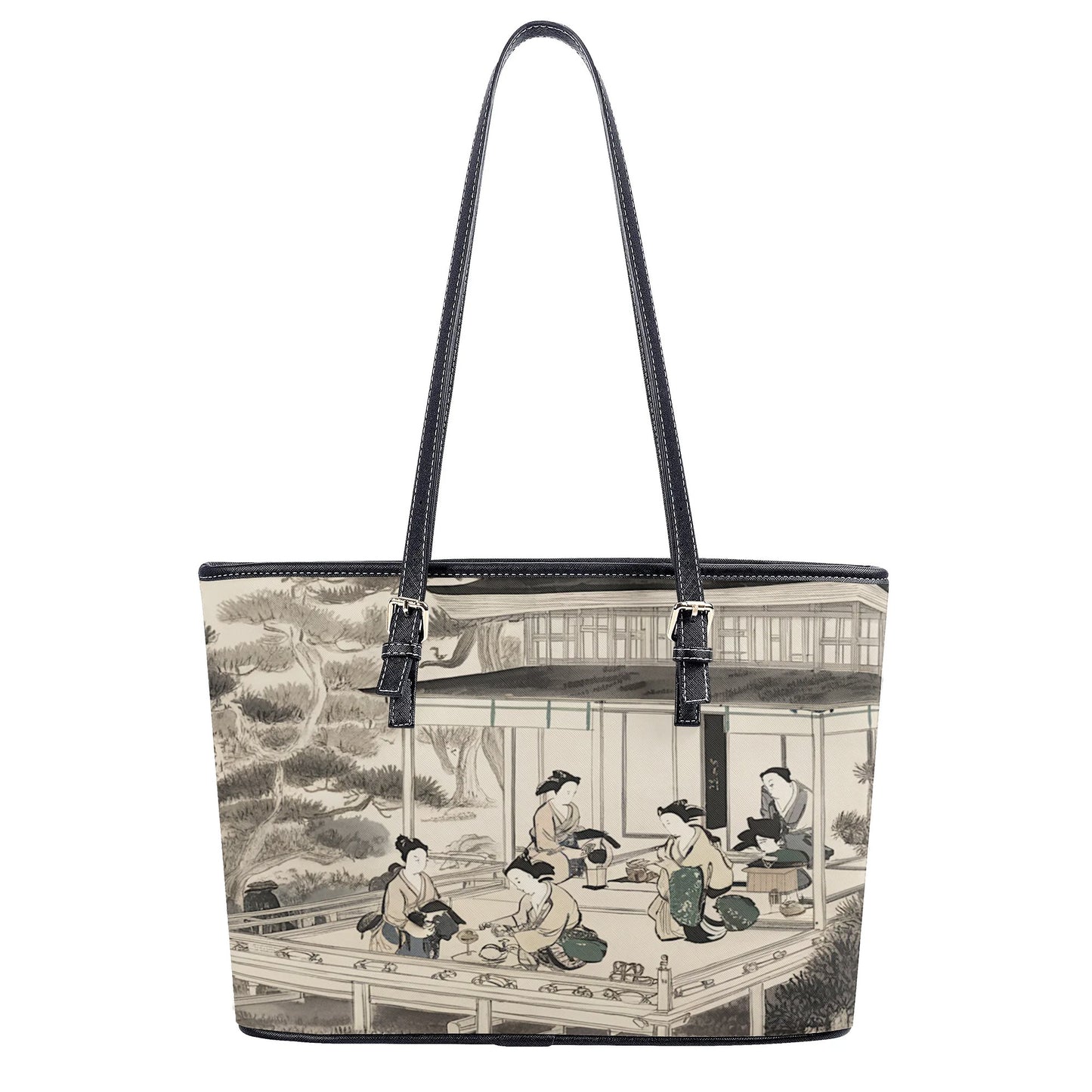 PoMs series Intern. TEA Day ... Shopping Tote Bag (black, 2 sizes, 2-sided print: Japanese Tea Ceremony)